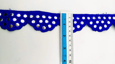 Royal Blue Mirror Trim, Kutch Embroidered Navratri Garba Dress Trim Bridal Lace, Indian Sari Border 40 mm Wide Trim Per Yard